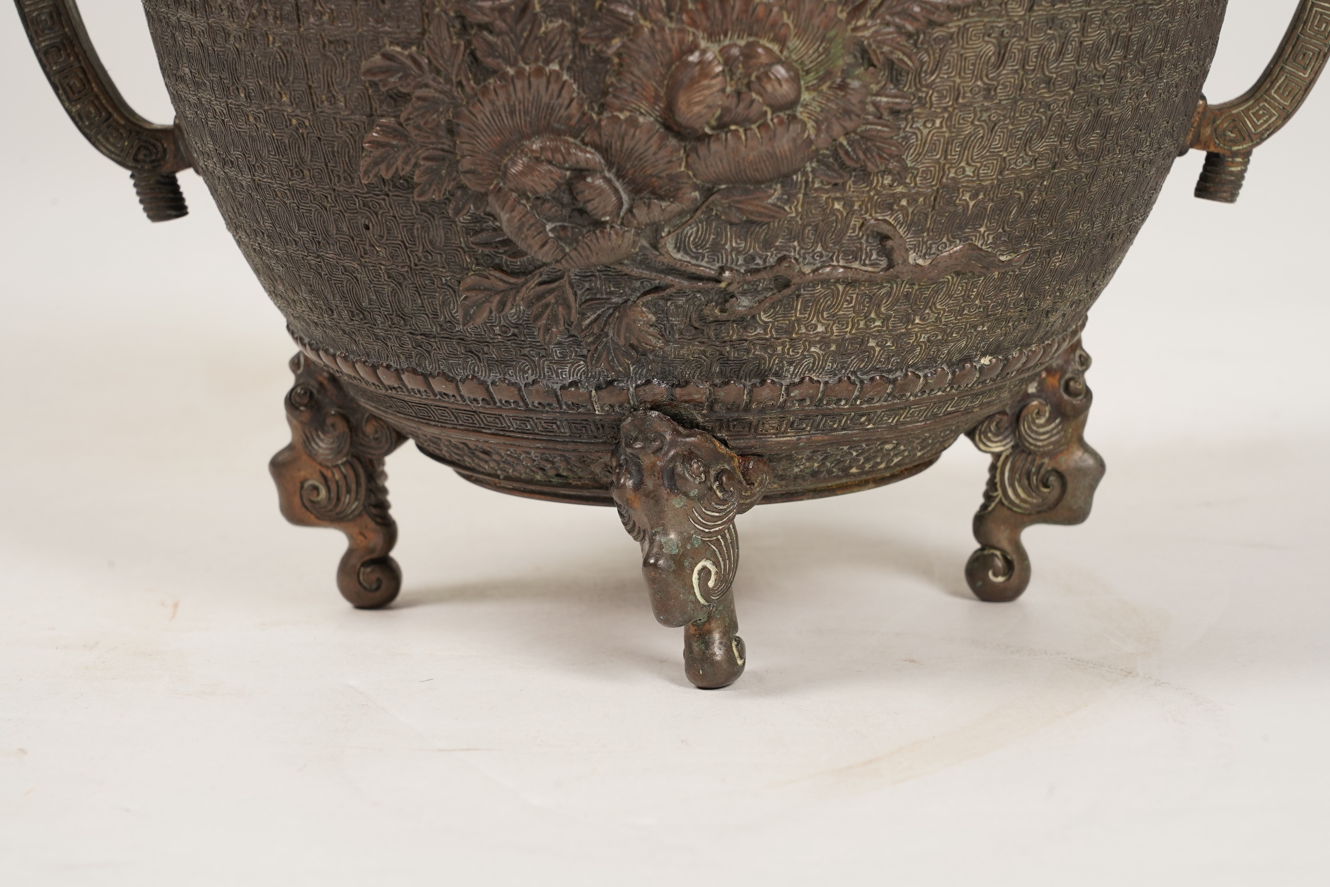 A large Japanese bronze koro and cover, 19th century